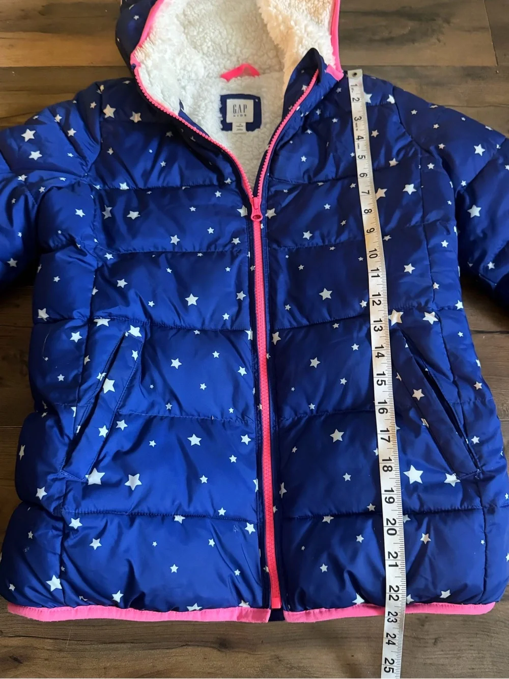 GAP Kids | Blue Star Print Sherpa Lined Puffer Jacket Hooded | XL